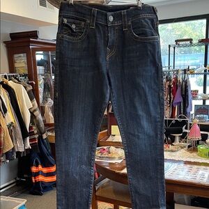 True Religion Geno Flap Women’s Dark Indigo Skinny Jeans Size 30 high Rise Y2K